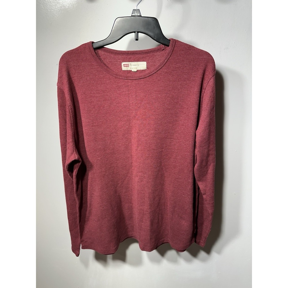 Levi's Mens Long Sleeve Crew Neck Thermal Knit T-Shirt Burgundy Red Size XL